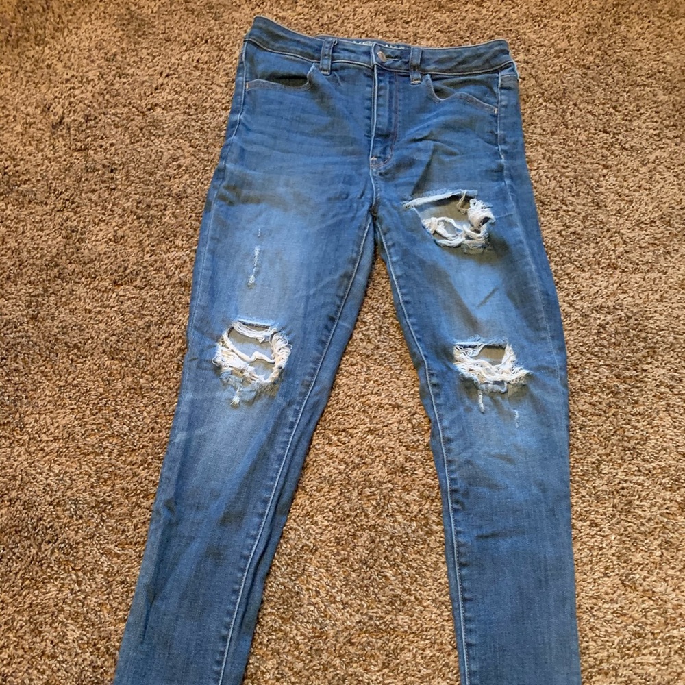 High waisted distressed skinny jeans
